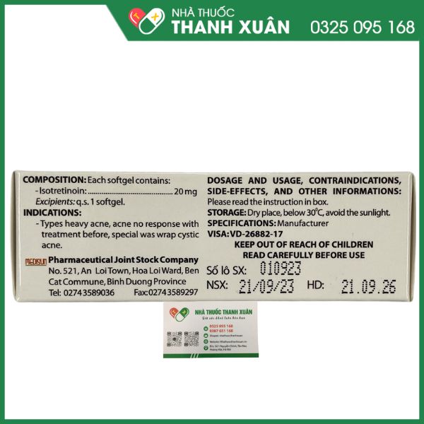 Thuốc Isotisun 20 - điều trị mụn trứng cá dạng nang bọc